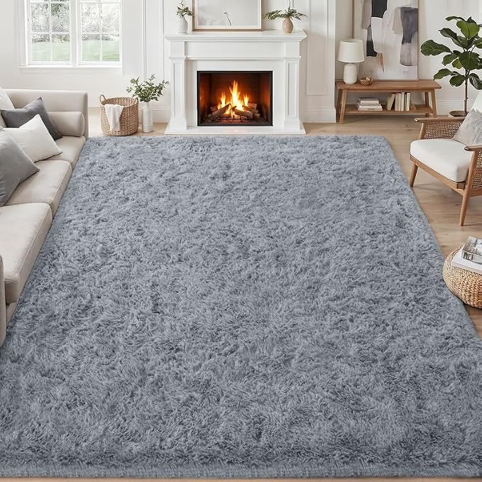 Area Rug for Living Room Bedroom: 4x6 Soft Fluffy Shag Rugs Upgrade Non-Slip High Pile Carpet Large Fuzzy Plush Indoor Floor Shaggy Carpets for Nursery Kid Playroom Office Dorms Home Decor Light Gray