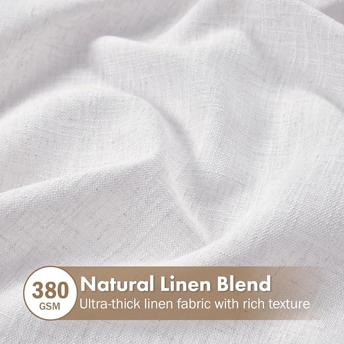 MIULEE Thick Linen White Curtains, 42Wx90L, Semi Sheer Linen Textured | Light Filtering Window Privacy Drapes with Back Tab Rod Pocket for Farmhouse/Living Room/Bedroom, Set of 2