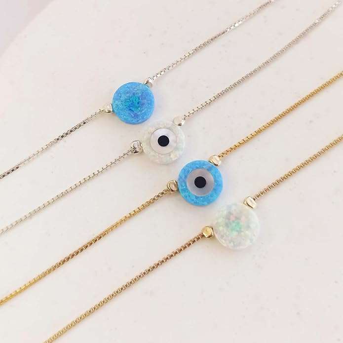 Minimalist Evil Eye Charm Bracelet – Handmade Delicate Good Luck Jewelry for Women – Adjustable 6.5” + 1” Extender