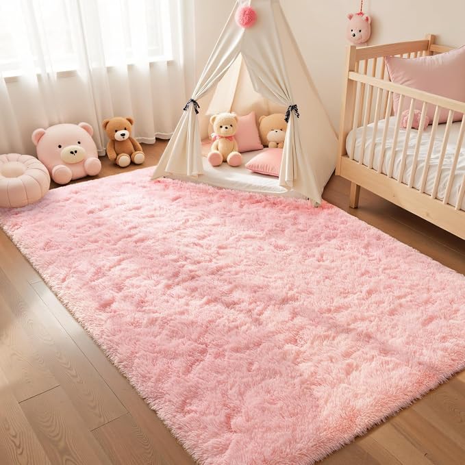 Macgace Light Pink Rugs for Bedroom Girls, 3x5 Shag Rug Fluffy Area Rugs with Non-Slip Backing for Living Room, Fuzzy Plush Carpet Washable Rug Cute Home Decor Aesthetic for Nursery Dorm Office