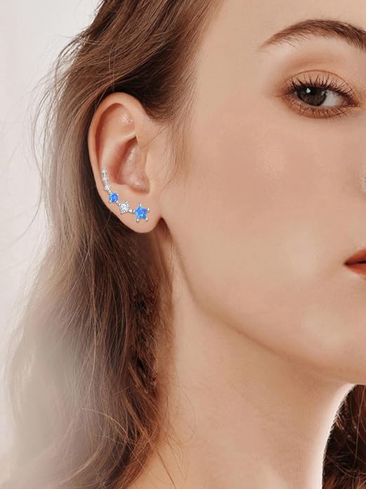 Dreamboat Star Ear Climbers Earrings for Women 925 Sterling Silver Star Ear Cuffs Crawler Earring Cubic Zirconia Climbing Jewelry Wedding Birthday Gifts