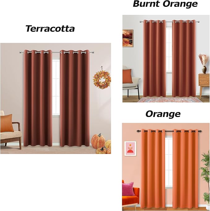 KOUFALL Copper Winter Curtains for Living Room,Insulated Warm Curtains for Tiny 24 28 30 36 Inch Wide Window Insulation Wamer,38x84 Inch Length,Set of 2 Panels,Pottery Terra Cotta