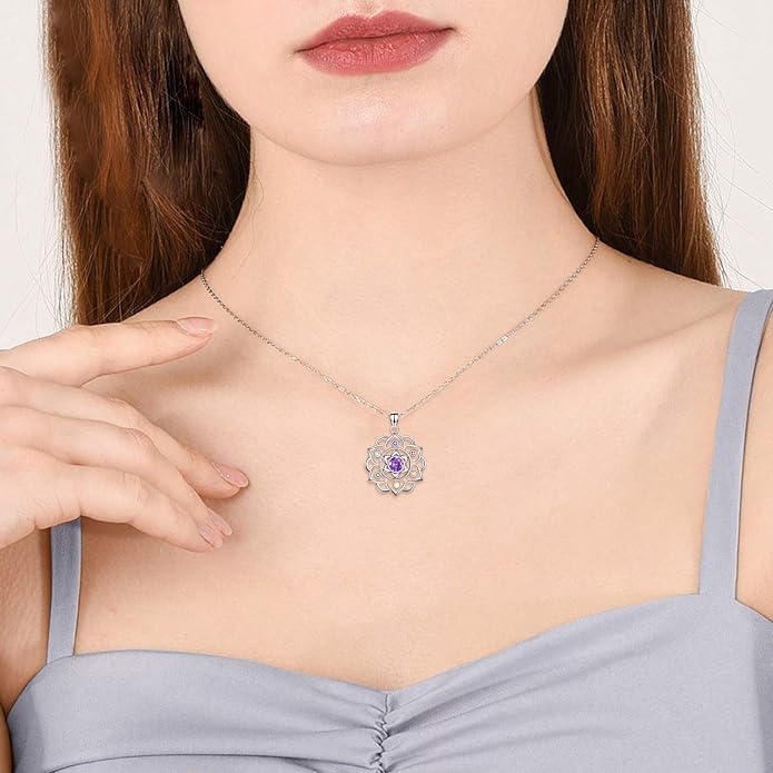 ONEFINITY Lotus Necklace 925 Sterling Silver Moonstone Pendant Necklace Yoga Lotus Jewelry for Women