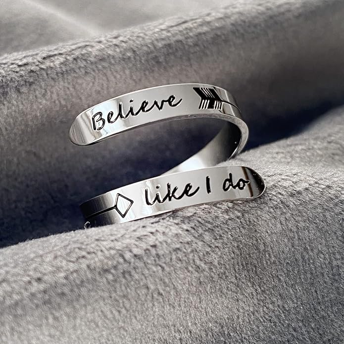 Vrycot Adjustable silvery Inspirational Stainless Steel Adjustable Bands Cool Stacking Opening Gift for Women Statement