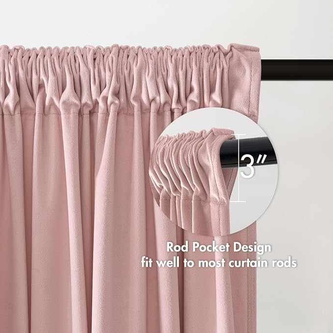MIULEE Light Pink Blackout Velvet Curtains Drapes 90 Inch Long 52"x90" | Luxurious Bedroom Living Room Decor, Room Darkening, Thermal Insulated, Rod Pocket Design, Super Soft Fabric