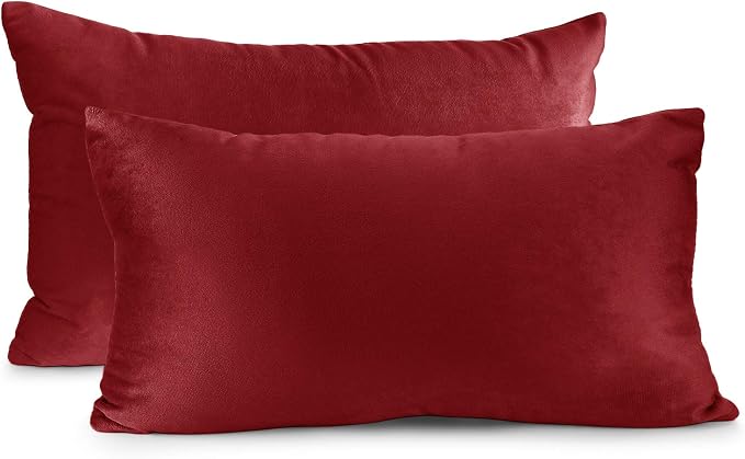 Nestl Throw Pillow Covers, Cozy Velvet Decorative Pillow Covers 12 x 20 Inches, Soft Solid Couch Pillow Covers for Sofa, Bed and Car, Set of 2 - Cherry Red