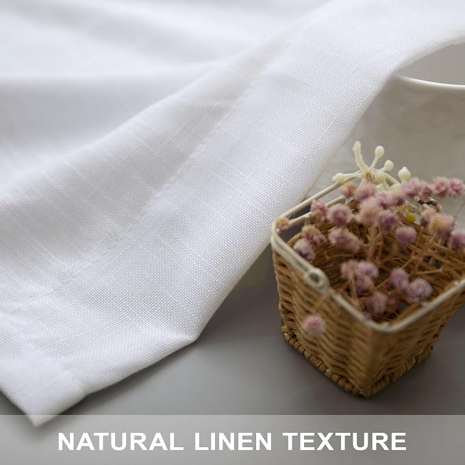 Pitalk White Curtains 86 Inches Long for Living Room 2 Panel Set Back Tab Light Filtering Privacy Semi Sheer Linen Pleat Curtain Rustic Farmhouse Boho Decor Cotton Textured Gauze Drapes 52 x 86 Length