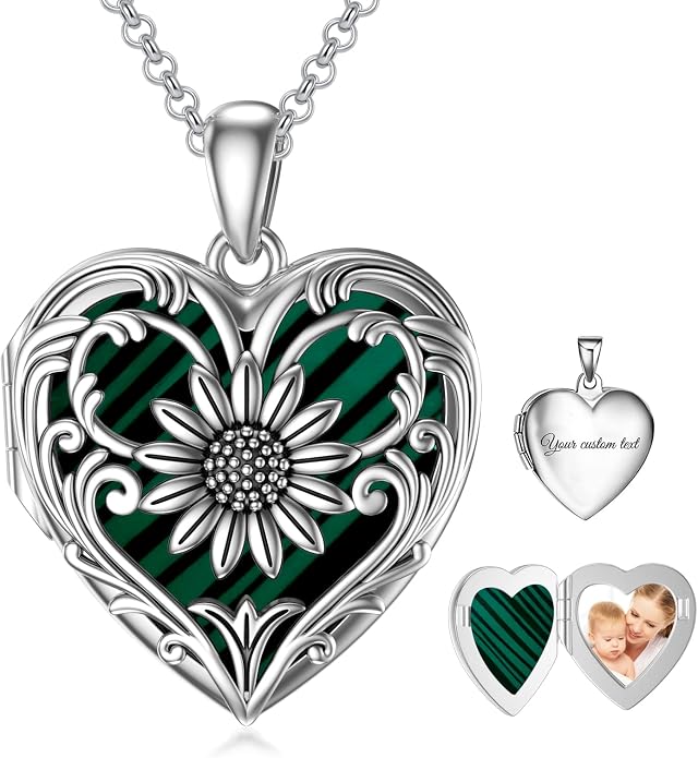 SOULMEET Personalized Silver Locket Necklace That Holds Pictures Photo Keep Someone Near to You, Memorial Custom Lockets Necklaces Letters Engraving for His Her
