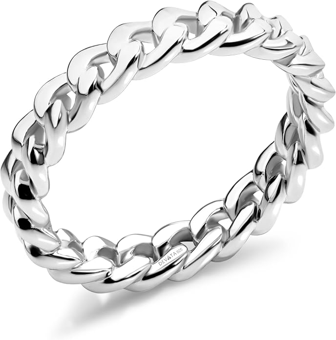 DEVATA Gold or Rhodium Plated Sterling Silver 925 – Eternity, Band Ring for Women – Heart, Knot, Clover, Infinity, Mariner, Cable, Curb, Cuban, Figaro, Daisy, Rope, Ribbed, Dome
