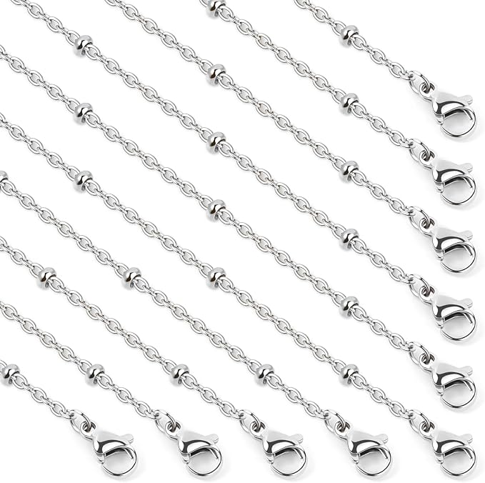 Cadikez 24PCS Stainless Steel Satellite Chain Necklace Bulk, 2mm 18inch Stainless Steel Finished Beaded Cable Link Chains for Necklace Jewelry Making