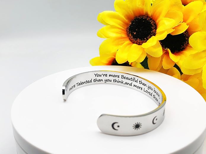Dczosily Inspirational Bracelets for Women Stainless Steel Cuff Bracelet Engraved Jewelry Motivational Bangles Personalized Gifts for Best Friend/Mom