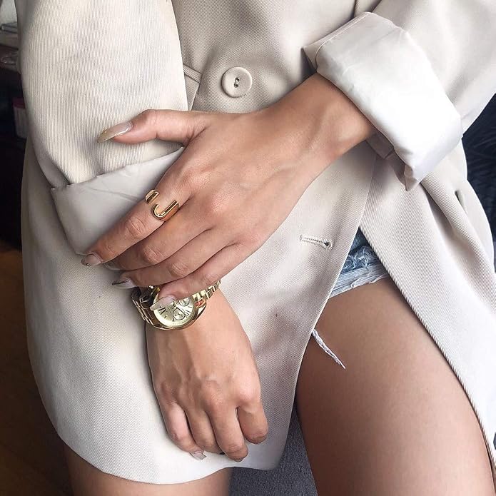 KeyStyle Bold Initial Letter Rings Adjustable, GoldChic Jewelry Women Gold Statement Ring Personalized Engraved Women’s Open Signet Ring for Party (Gold, White Gold, Black)