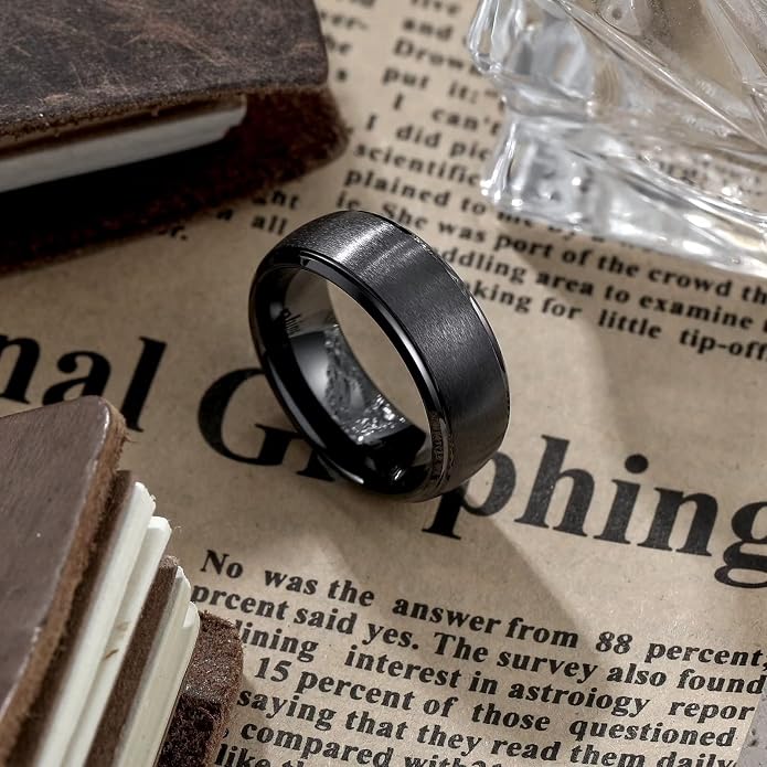 King Will Ceramic Wedding Band for Men Women-6-8mm Width Black & White with Multi Style Design Promise Rings Comfort Fit Size 7-14