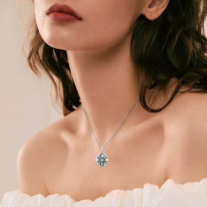 Oval Moissanite Locket Necklace for Women - 925 Sterling Silver Locket Pendant with Photo Vintage Moissanite Lockets Necklace Holds Pictures Engraved “Always with You ”Memorial Jewelry Gift for Mom Daughter
