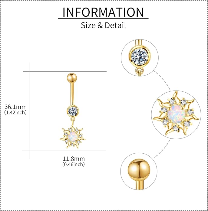Sun/Skeleton Hand Belly Button Ring S925 Sterling Silver Belly Button Ring Gift For Women Birthday Gift