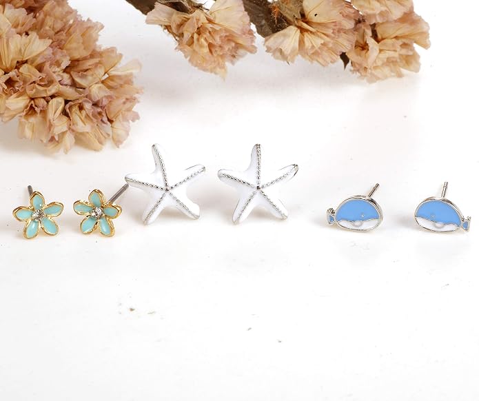33 Pairs Stainless Steel Cartoon Earrings for Girls - Hypoallergenic Colorful Stud Earing Set, Mix & Match Cute Earring for Teens, Kids, Doll Dressup Accessories