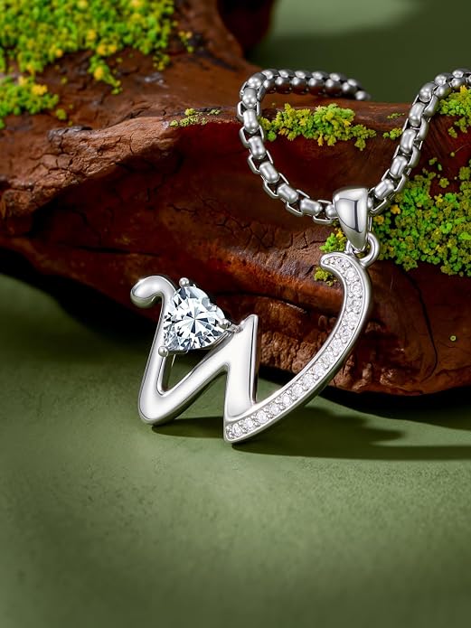 Birthday Gifts for Women Alphabet A to Z Initial Birthstone Pendant Necklaces for Women - 18k White Gold Plated Personalized Name Jewelry Anniversary Graduation Gifts for Wife Her Daughter Girlfriend(with Gift Box)