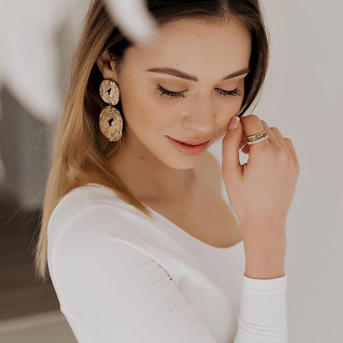 Peridot Stackable Rings for Women 18K Gold Plated Eternity Ring Set Fashion Green Jewelry Size 4-12