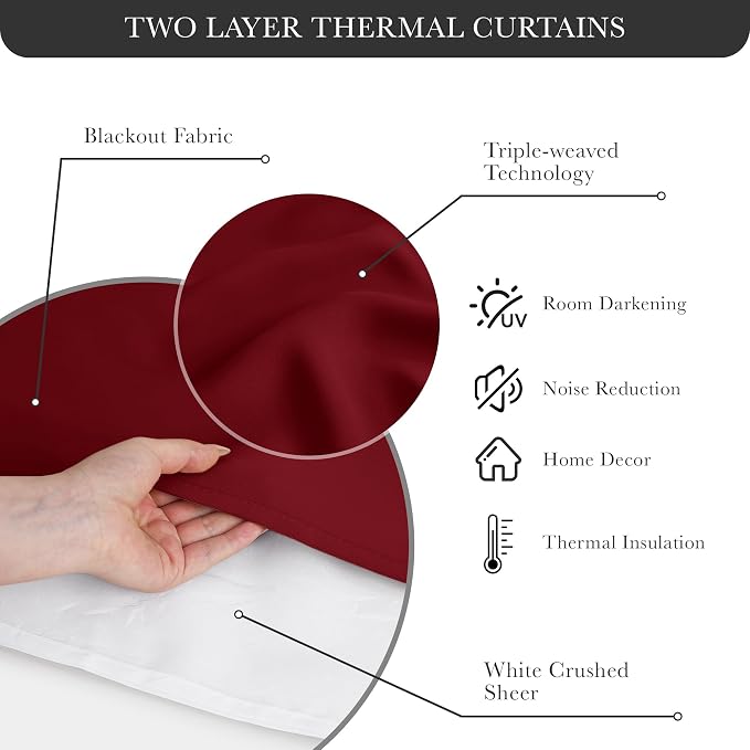 PONY DANCE Bedroom Curtains Decorative - Mix & Match Curtains for Home Decoration Window Drapes Elegant for Living Room/Bedroom, 52 by 84 inches, Red, Set of 2