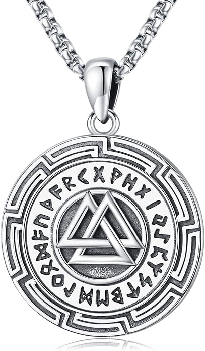 Eusense Viking Necklace for Men Women 925 Sterling Silver Pendant Thors Hammer/Norse Runes/Odin's Ravens/Wolf/Dragon/Snake/Yggdrasil/Freya/Helm of Awe/Valknut/Triskelion/Axe/Shield Viking Jewelry