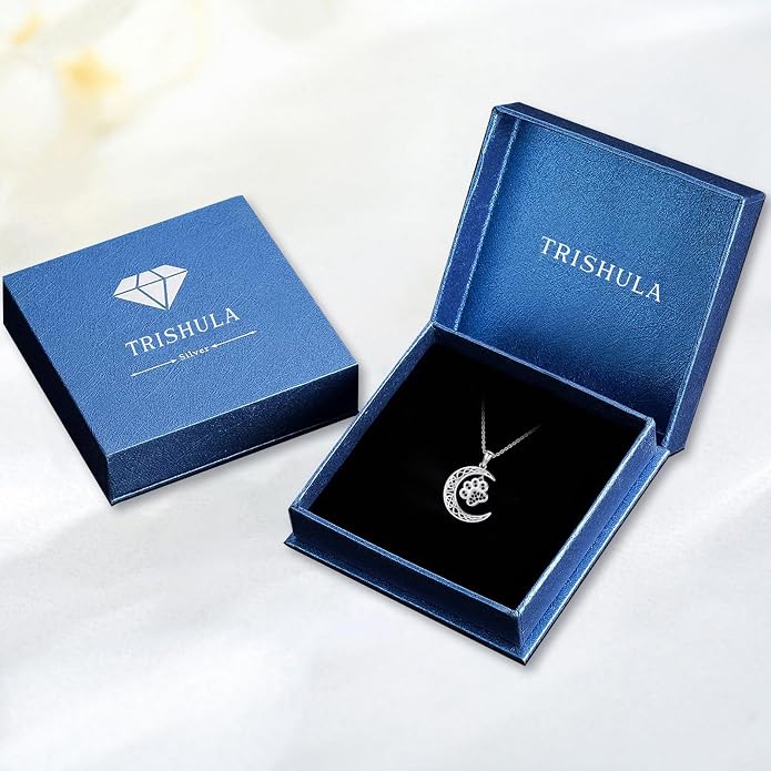 TRISHULA Crescent Moon Necklace 925 Sterling Silver Eye of Horus Animal Moon Pendant with Heart Crystal Birthday Jewelry Gift for Women Christmas Gifts for Her
