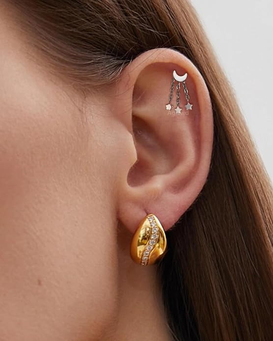 G23 Solid Titanium Cartilage Earrings Stud 16G Internally Threaded Helix Tragus Earrings for Women Flat Back Conch Helix Piercing Jewelry Surgical Steel