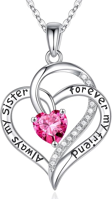 Iefil Gifts for Sister - 925 Sterling Silver Birthstone Necklace Sisters Jewelry