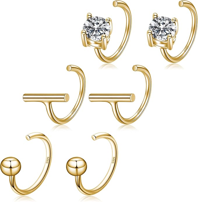 CHIC & ARTSY 925 Sterling Silver Half Hoop Earrings for Women, Small Huggie Hoops Set with Ball Bar Star Moon Cross & Pearl, Lightweight Comfort Fit Everyday & Sleep Earrings