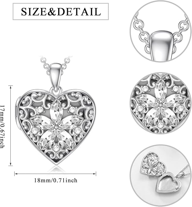 Dorunmo Personalized Locket Necklace 925 Sterling Silver that Holds Pictures Butterfly Birthstone Photo Heart Locket Custom Jewelry Congratulations New Beginnings New Job Gifts for Women