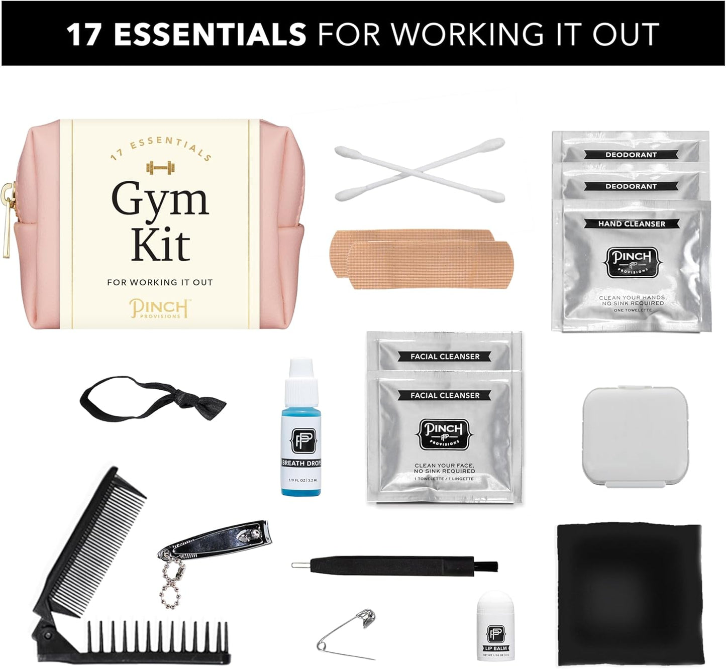 Pinch Provisions Gym Kit, includes 15 Personal Care Essentials for Wellness & Beauty, Perfect for Gifts, Gym Bags, Duffle Bags & Lockers (Blush)