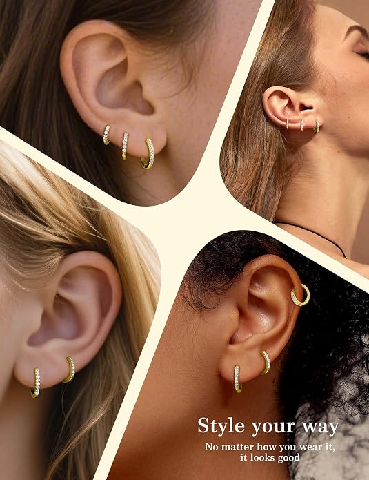 3 Pairs Small Huggie Hoop Moissanite Earrings for Women Men, Hypoallergenic 925 Sterling Silver Cartilage Earrings, Gifts Jewelry Set