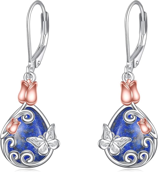 AOBOCO Teardrop Dangle Earrings for Women 925 Sterling Silver Moonstone Flower Filigree Leverback Jewelry Birthday
