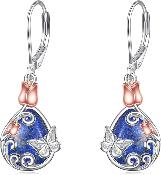 AOBOCO Teardrop Dangle Earrings for Women 925 Sterling Silver Moonstone Flower Filigree Leverback Jewelry Birthday