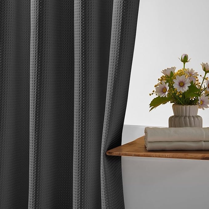River Dream Stall Heavyweight No Hooks Required Dotted Waffle Weave Shower Curtain with Snap in Liner - 36W x 74H,Hotel Grade,Spa Like Bath Curtain,Graphite Grey