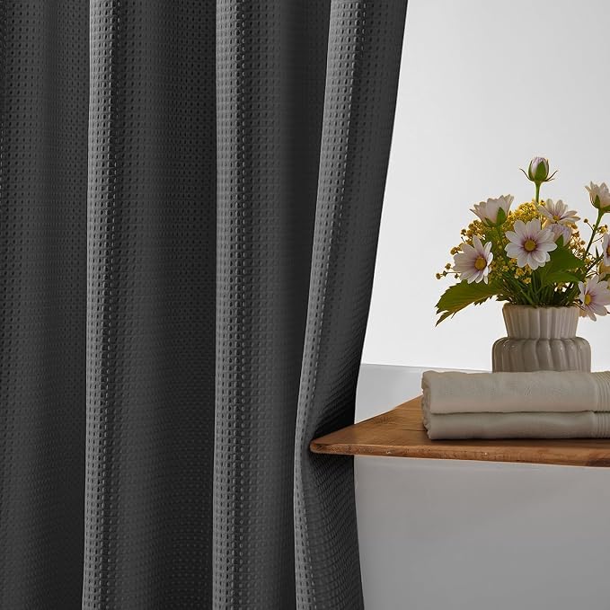River Dream Heavyweight No Hooks Required Dotted Waffle Weave Shower Curtain with Snap in Liner - 71W x 74H,Hotel Grade,Spa Like Bath Curtain,Graphite Grey