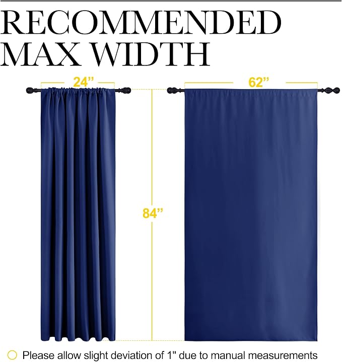 NICETOWN 2 Panels Blackout Curtains, Rod Pocket Thermal Insulated Drapes 84 inches Long, Easy-Care Modern Home Decoration Sunshades for Guest Room, Living Room, Office, 62 x 84 Inch, Royal Blue