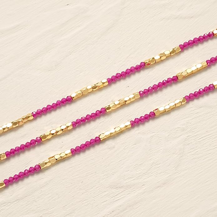 MYEARS Women Beaded Choker Necklace Gemstone 14K Gold Plated Simple Dainty Handmade Chain Everyday Trendy Jewelry