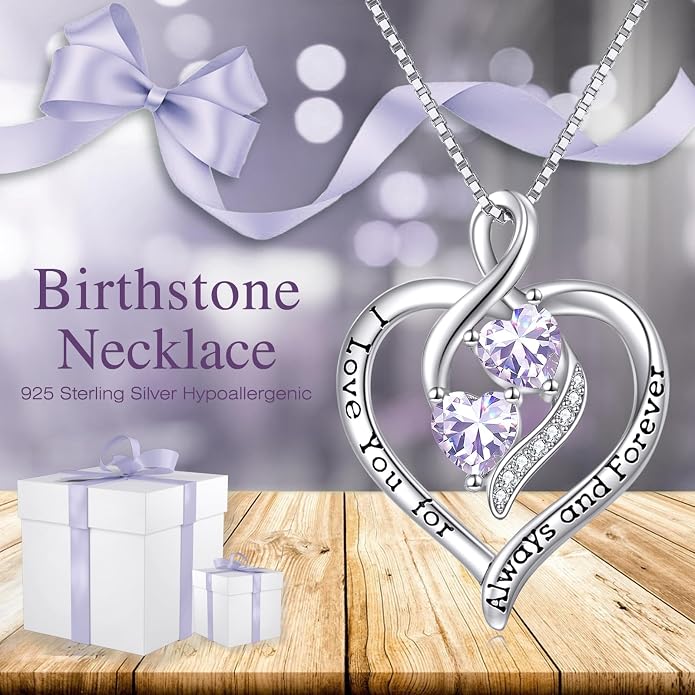 Hancock Forever Love Heart Birthstone Necklaces for Women 925 Sterling Silver Women Pendant Necklace, Mother’s Day Birthday Anniversary Jewelry Gift for Woman Mother Mom Wife Her