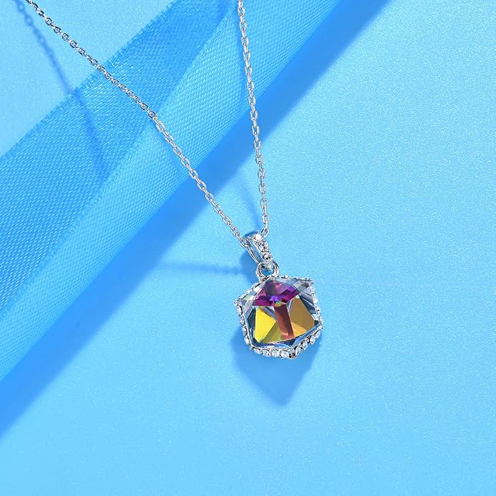 EVEVIC Color Changing Cubic Austrian Crystal Pendant Necklaces for Women 14K Gold Plated Hypoallergenic Jewelry
