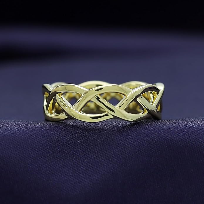 AFFY Celtic Knot Eternity Wedding Band Ring for Women, 14K Gold Plated 925 Sterling Silver, Engagement Promise Ring, Unique Celtic Jewelry Gift