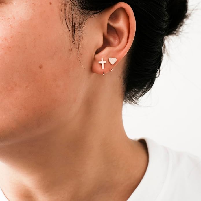 CHIC & ARTSY 925 Sterling Silver Half Hoop Earrings for Women, Small Huggie Hoops Set with Ball Bar Star Moon Cross & Pearl, Lightweight Comfort Fit Everyday & Sleep Earrings