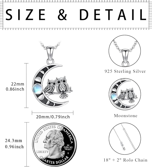 TRISHULA Crescent Moon Necklace 925 Sterling Silver Eye of Horus Animal Moon Pendant with Heart Crystal Birthday Jewelry Gift for Women Christmas Gifts for Her