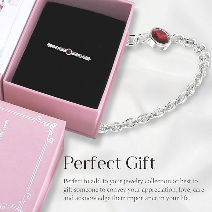 14k Gold Chain Rings for Women with Natural 2.2mm Birthstone, Women's Statement Rings, Chain Rings