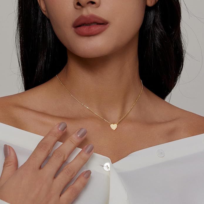 HERIER Cute Heart Necklace Dainty 18k Gold Plated Tiny Heart Pendant Choker Necklaces Small Gold Love Open Heart Chain Necklace for Women Simple Gold Necklace for Women Trendy Jewelry