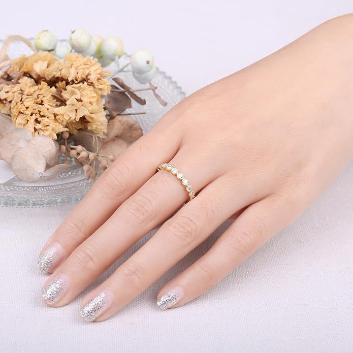 JewelryPalace 14K Gold Plated 925 Sterling Silver Rings for Women, Cubic Zirconia Promise Rings for Her, Stackable Wedding Bands Rings for Women Set Size 4-12