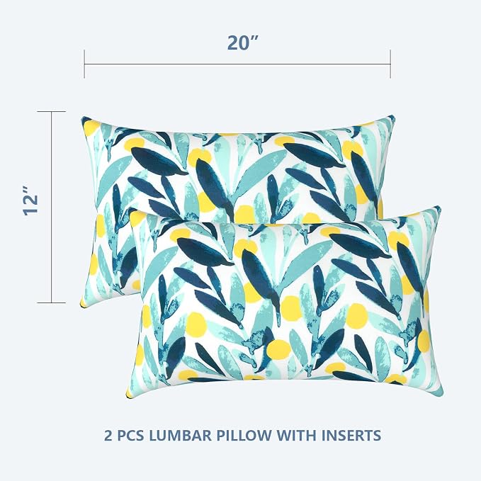 LVTXIII Outdoor/Indoor Lumbar Pillows, Decorative Patio Lumbar Cushions, Fluffy Water Repellent Garden Cushions for Home Patio Coach Sofa Use, 12×20 Inch, Pack of 2, Leaves Multi