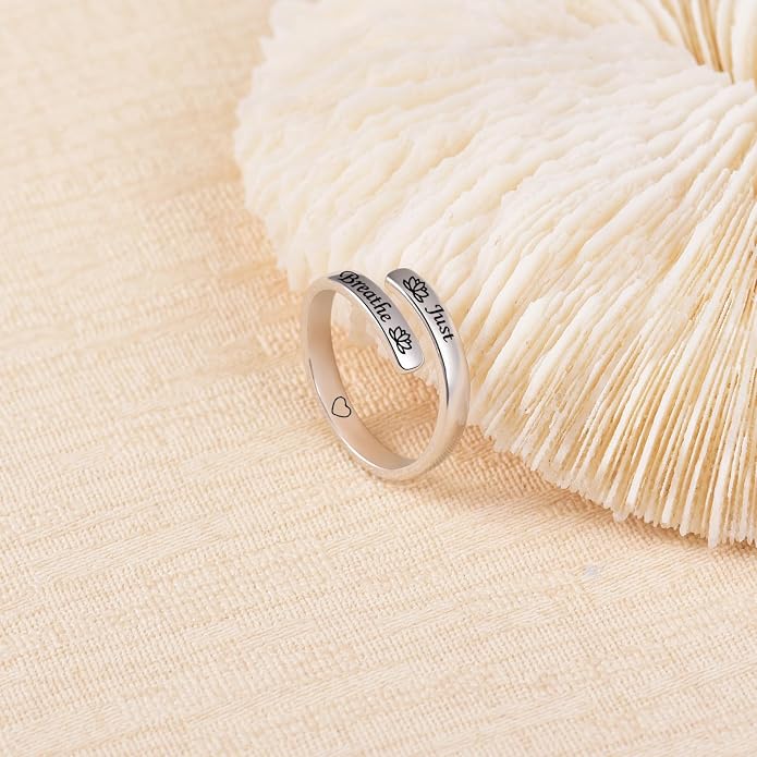 BEILIN 925 Sterling Silver Inspirational Jewelry Rings Adjustable Ring Personality Encouragement Gift for Teens Women