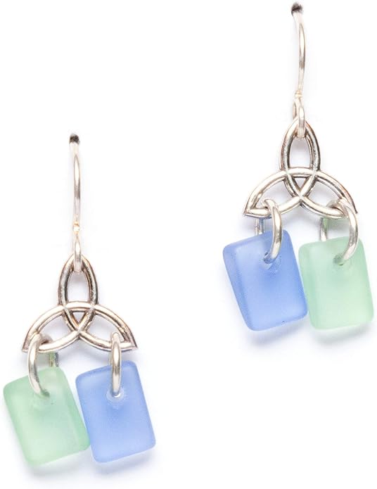 Sea Glass Celtic Knot Earrings - Sterling Drop Beach Earrings for Women by EcoSeaCo, using recycled and sustainable material. Handmade in the USA