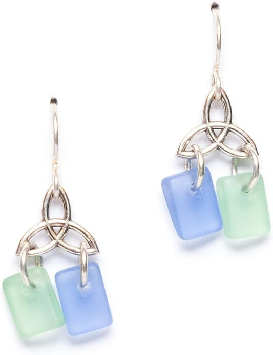 Sea Glass Celtic Knot Earrings - Sterling Drop Beach Earrings for Women by EcoSeaCo, using recycled and sustainable material. Handmade in the USA