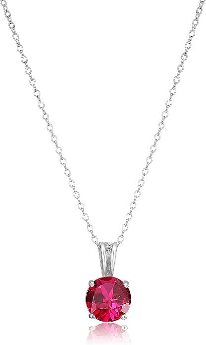 Amazon Essentials Sterling Silver Round Cut Birthstone Pendant Necklace 18"